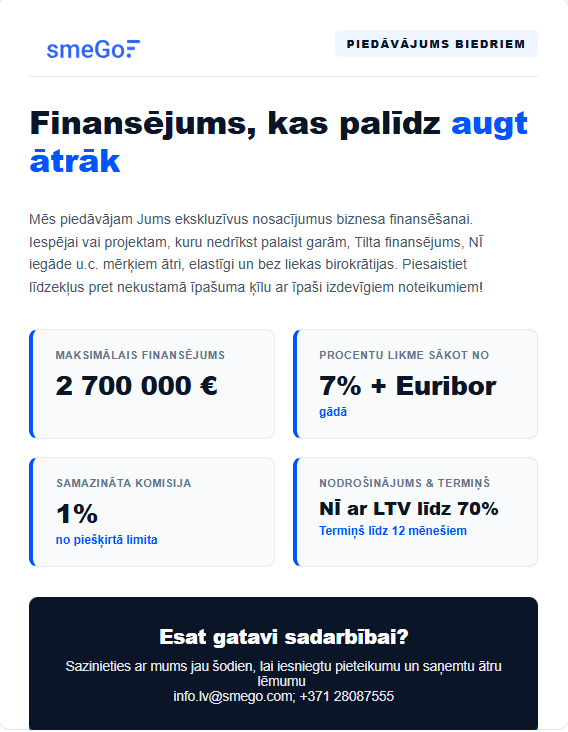 Ekskluzīvs B2B finansējuma piedāvājums